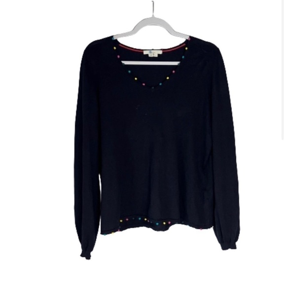 Boden Livia Sweater Jumper Size M Medium Navy Blue Vneck Pom Pom Trim - Picture 2 of 8